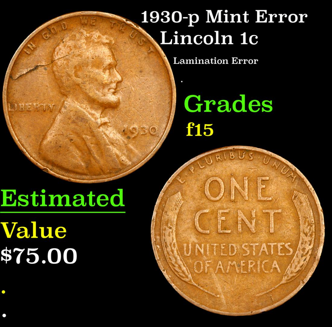 1930-p Lincoln Cent Mint Error 1c Grades f+ (1 of 3)