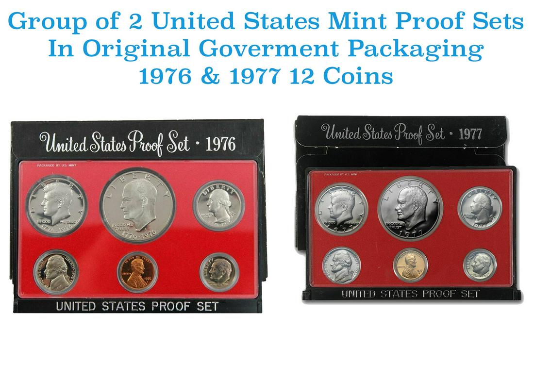 Group of 2 United States Mint Proof Sets 1976-1977 12 coins (1 of 3)