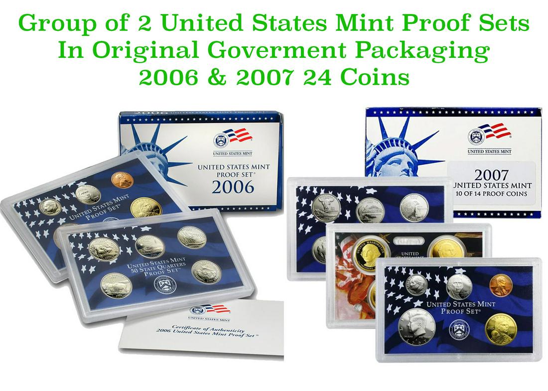 Group of 2 United States Mint Proof Sets 2006-2007 24 coins. (1 of 3)
