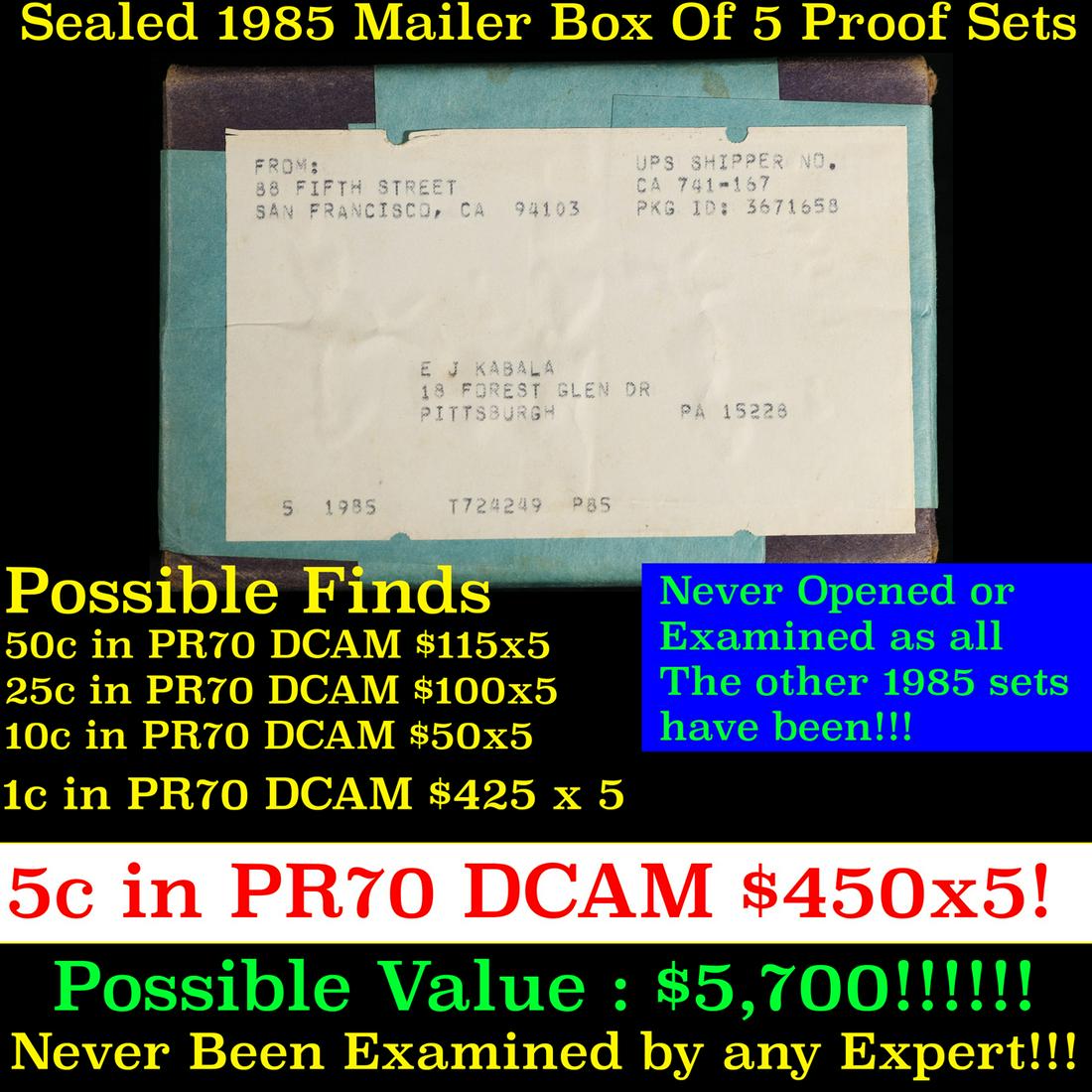 Original sealed box 5- 1985 United States Mint Proof Sets (1 of 2)