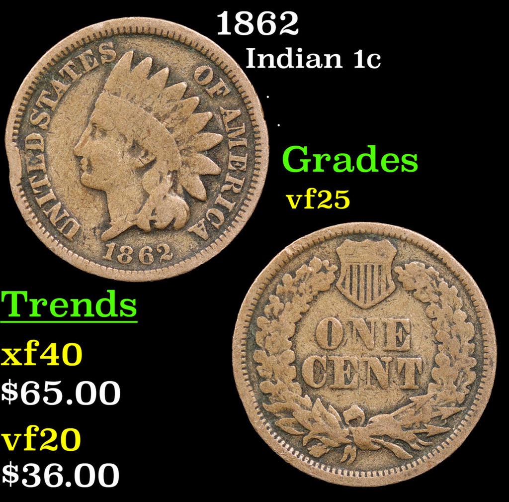 1862 Indian Cent 1c Grades vf+ (1 of 3)