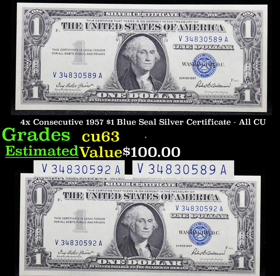4x Consecutive 1957 $1 Blue Seal Silver Certificate - All CU Grade Grades Select CU (1 of 5)