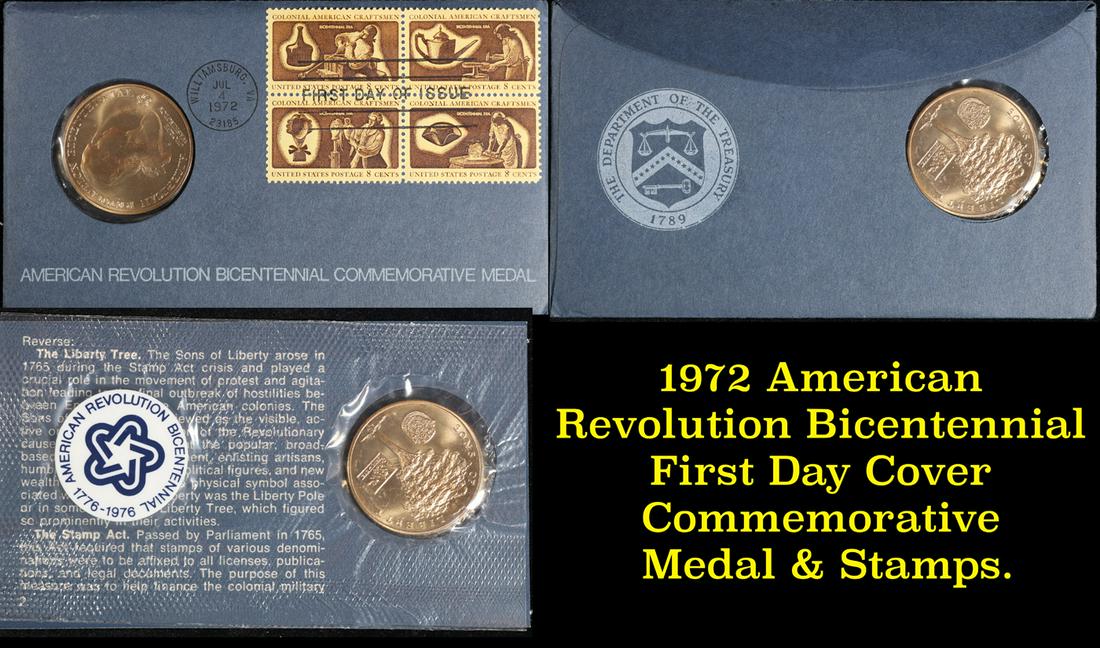1972 American Revolution Bicentennial First Day Cover Commemorative Medal & Stamps. (1 of 4)