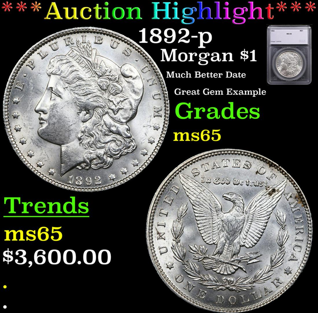 ***Auction Highlight*** 1892-p Morgan Dollar $1 Grades ms65 By SEGS (fc) (1 of 5)