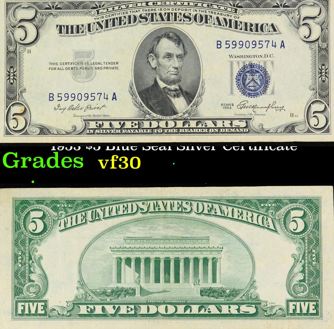 1953 $5 Blue Seal Silver Certificate Grades vf++ (1 of 3)