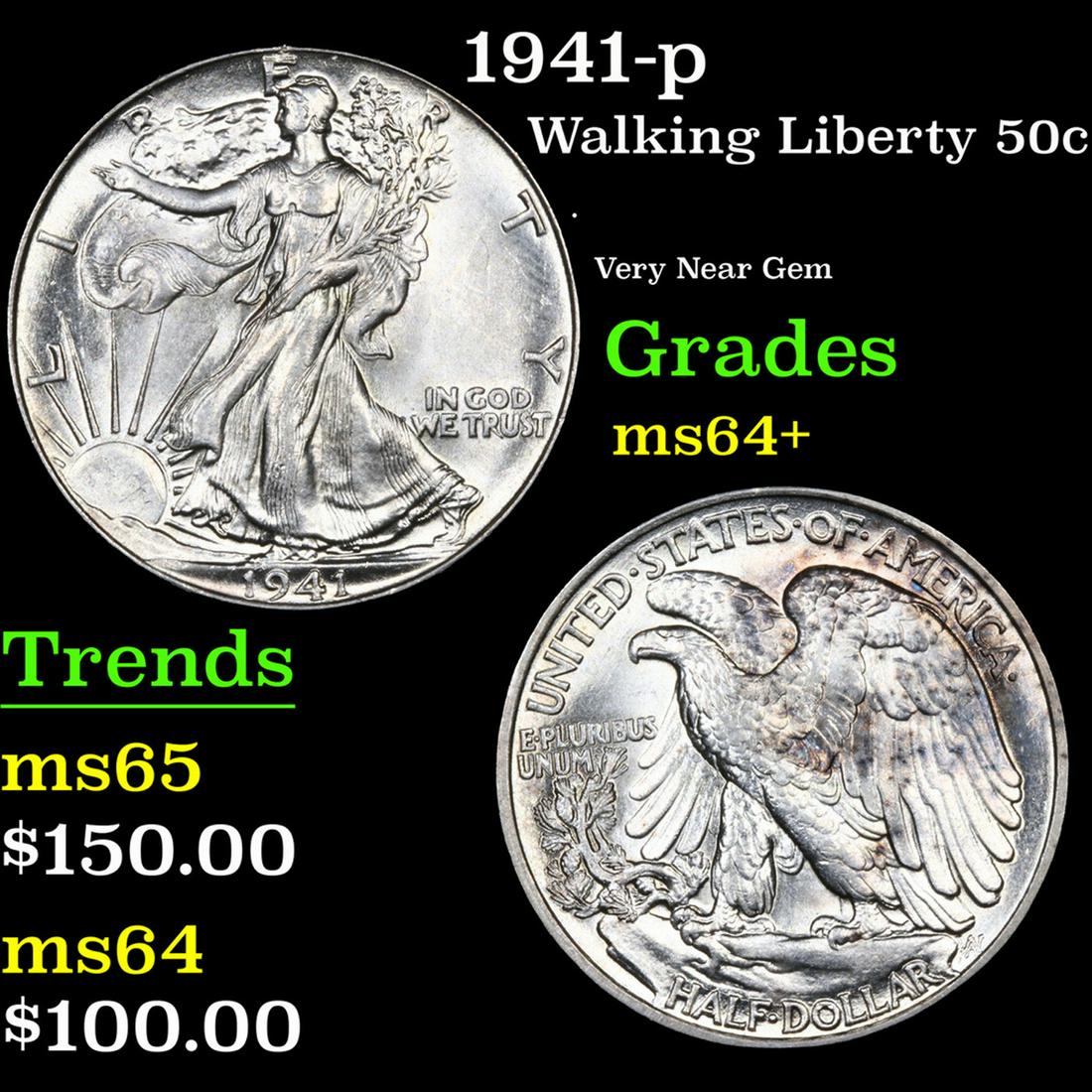1941-p Walking Liberty Half Dollar 50c Grades Choice+ Unc (1 of 3)