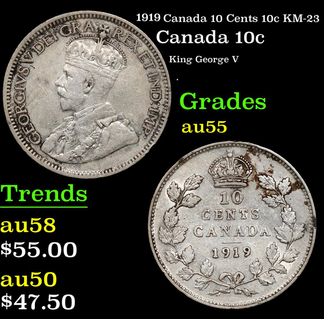 1917 Canada 10 Cents 10c KM-23 Grades Choice AU: 1917 Canada 10 Cents 10c KM-23 Grades Choice AU. King George V (George Frederick Ernest Albert; 3 June 1865 â€“ 20 January 1936) was King of the United Kingdom and the British Dominions, and Empe