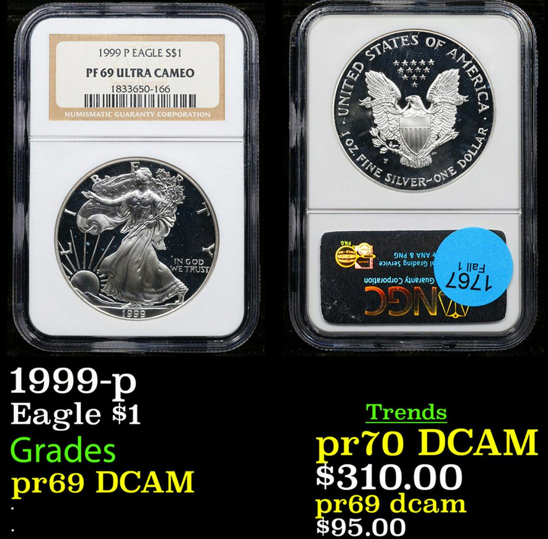 Proof NGC 1999-s Silver Eagle Dollar $1 Graded pr69 DCAM By NGC (1 of 3)