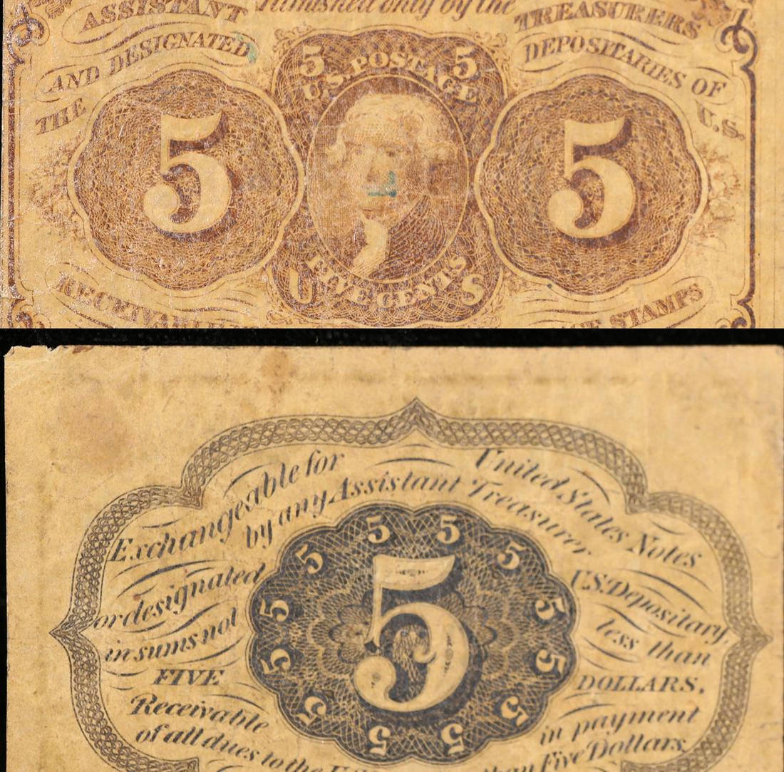 1862 US Fractional Currency 5c First Issue fr-1230 Thomas Jefferson W/ Monigram Grades f, fine (1 of 3)