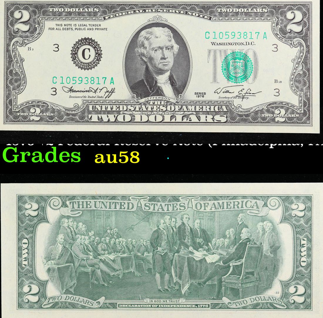 1976 $2 Federal Reserve Note (Philadelphia, PA) Grades Choice AU/BU Slider (1 of 3)