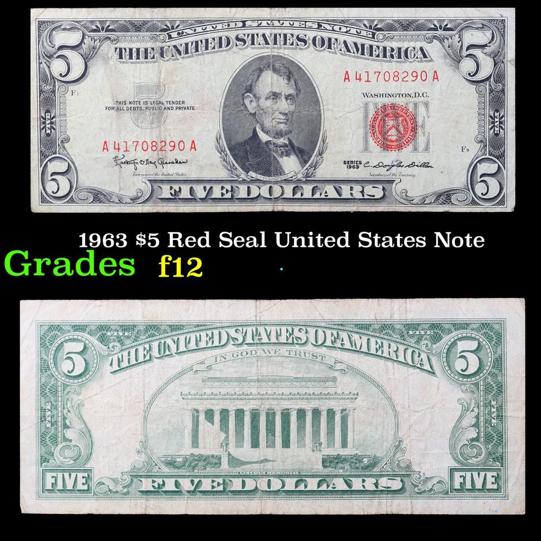 1963 $5 Red Seal United States Note Grades f, fine (1 of 3)