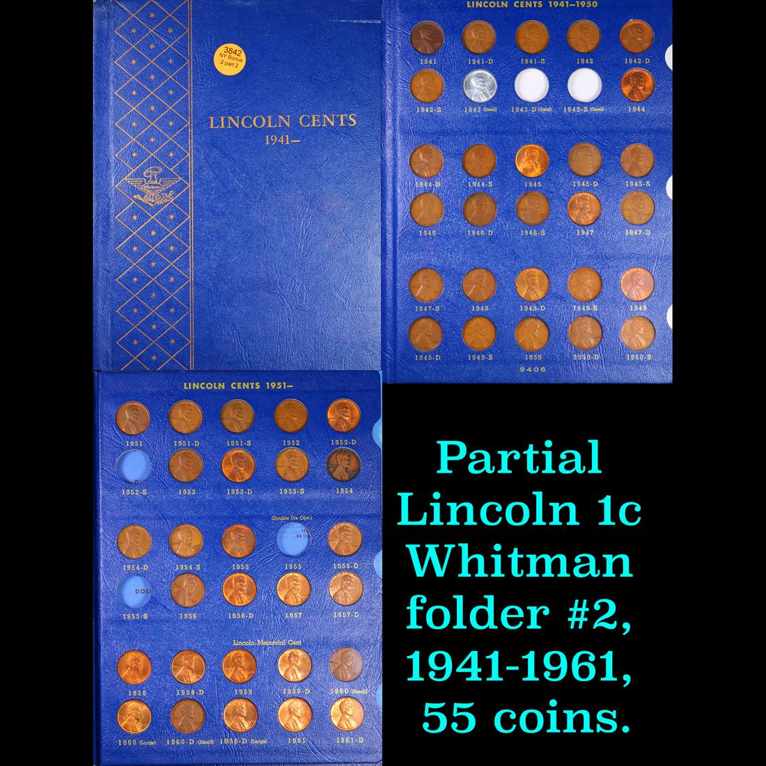 Partial Lincoln 1c Whitman folder #2, 1941-1961, 55 coins. (1 of 4)