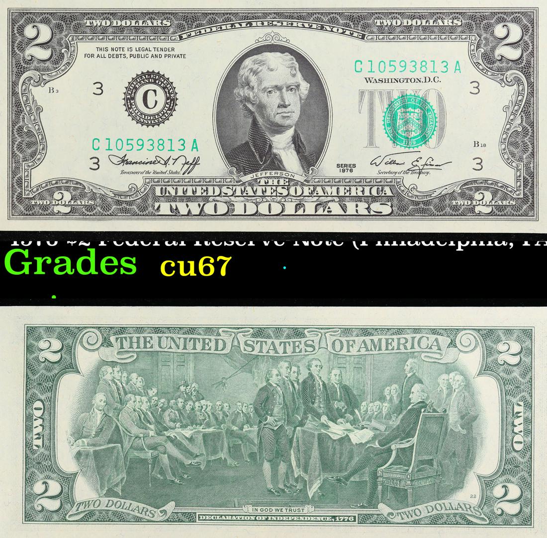 1976 $2 Federal Reserve Note (Philadelphia, PA) Grades Gem++ CU (1 of 3)