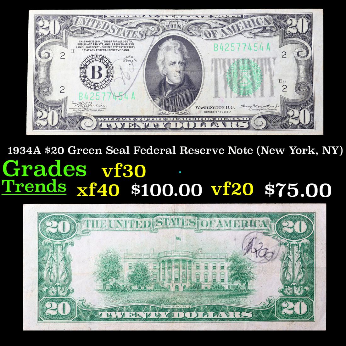 1934A $20 Green Seal Federal Reserve Note (New York, NY) Grades vf++ (1 of 3)