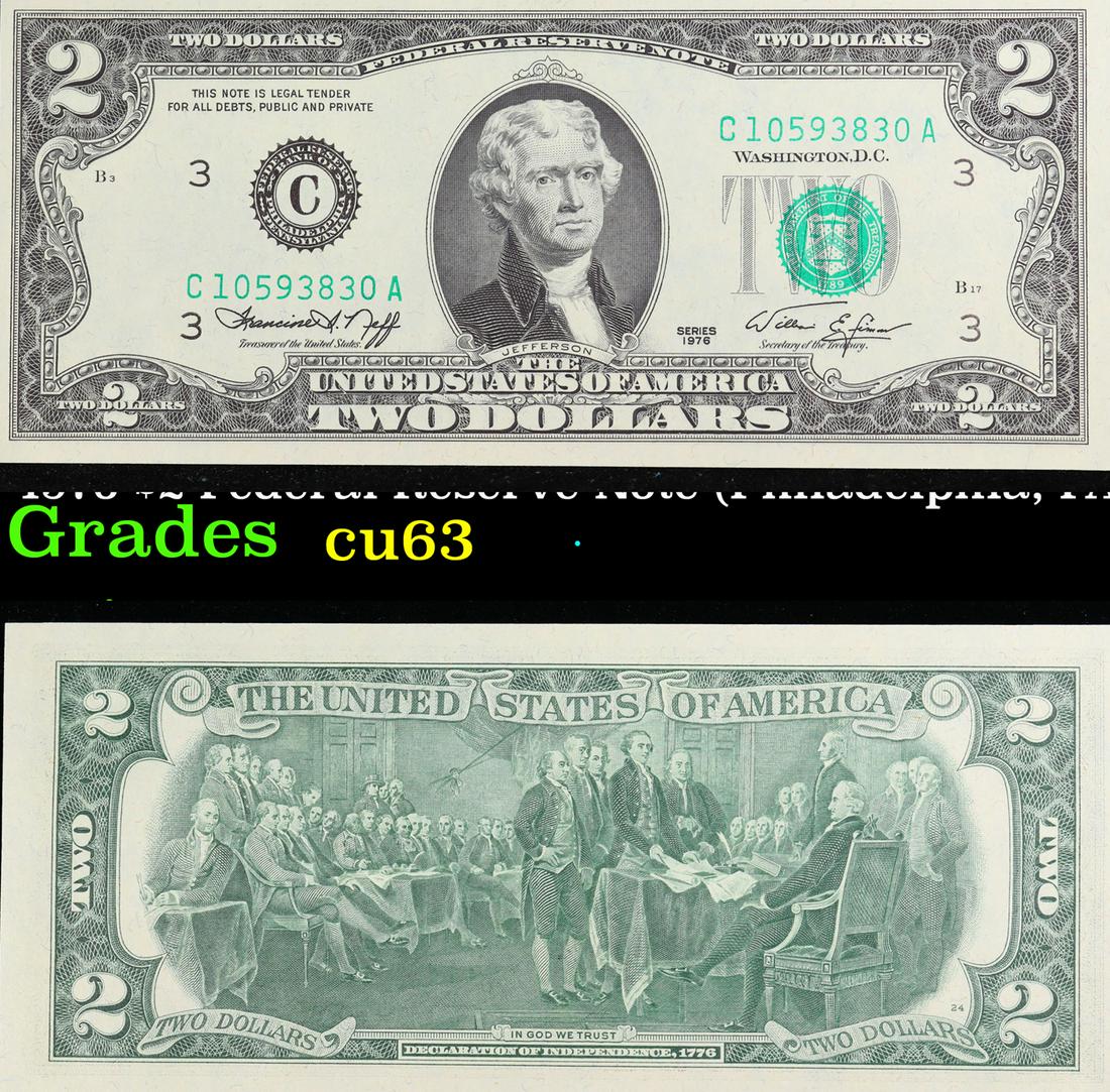 1976 $2 Federal Reserve Note (Philadelphia, PA) Grades Select CU (1 of 3)