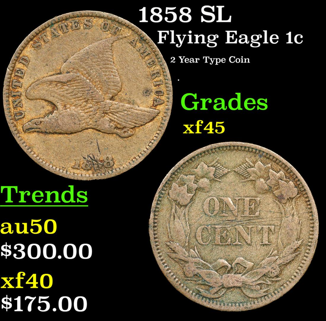 1858 SL Flying Eagle Cent 1c Grades xf+ (1 of 3)