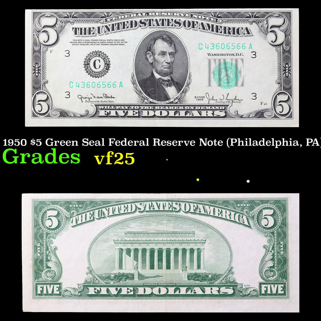 **Star Note** 1950D $5 Green Seal Federal Reserve Note (Chicago, IL) Grades vf+ (1 of 3)
