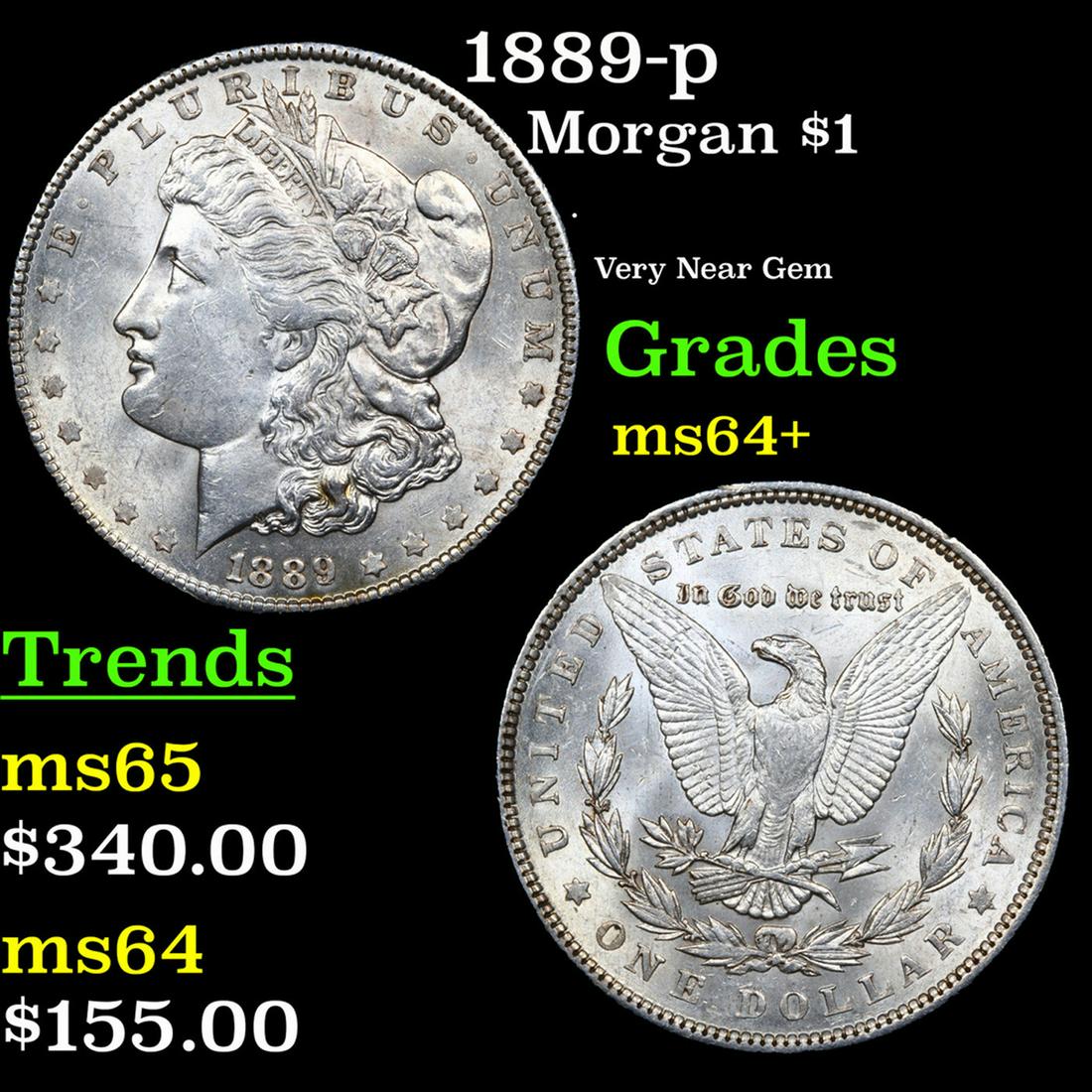 1889-p Morgan Dollar $1 Grades Choice+ Unc (1 of 3)