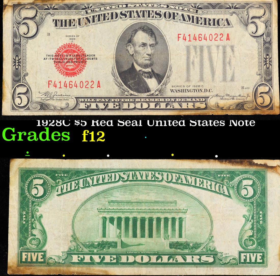 1928C $5 Red Seal United States Note Grades f, fine (1 of 3)