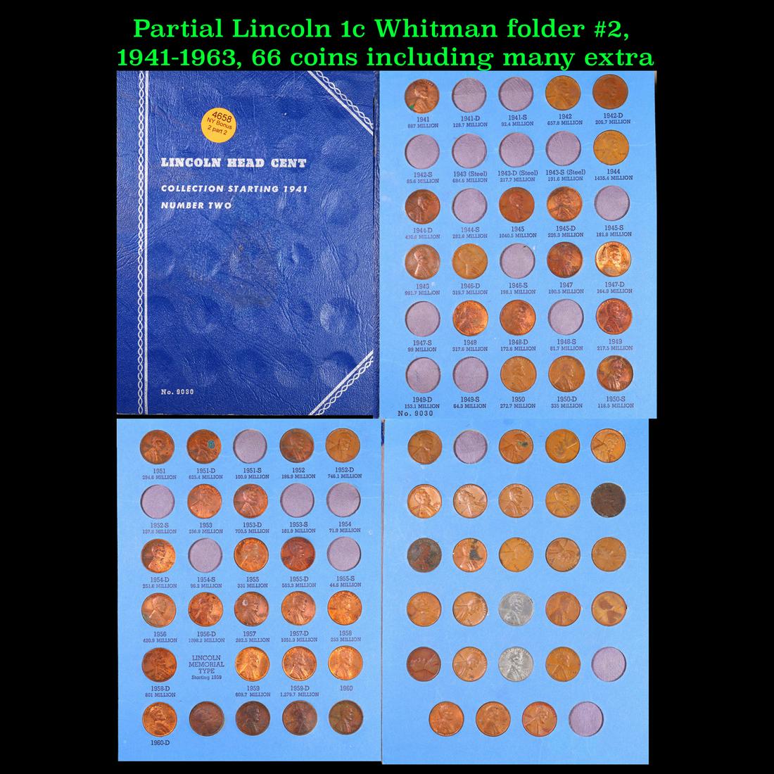 Partial Lincoln 1c Whitman folder #2, 1941-1963, 66 coins including many extra. (1 of 5)