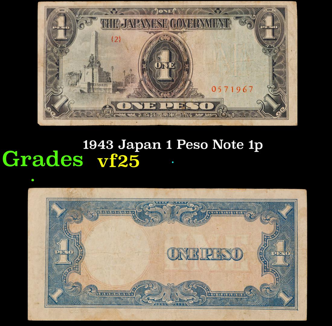 1943 Japan 1 Peso Note 1p Grades vf+ (1 of 3)