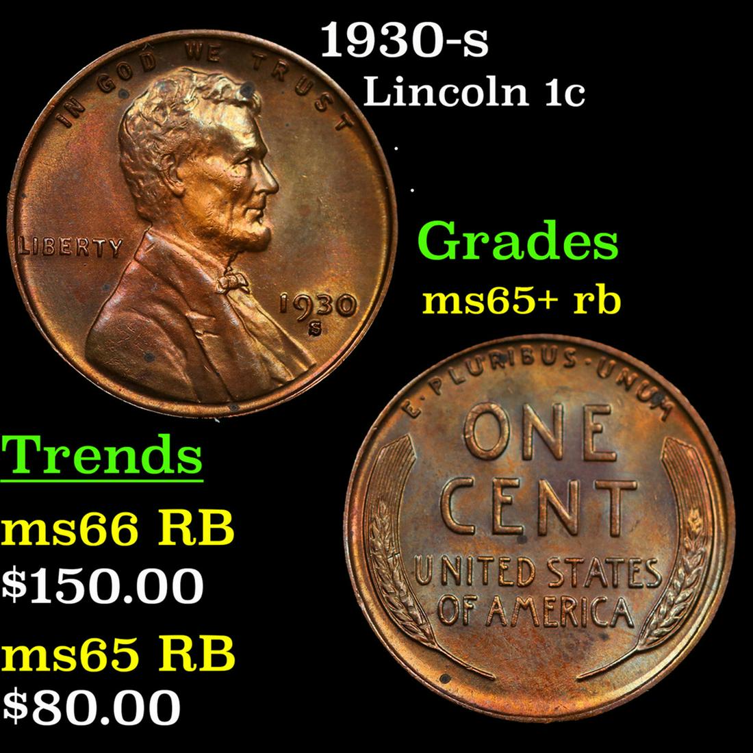 1930-s Lincoln Cent 1c Grades Gem+ Unc RB (1 of 3)