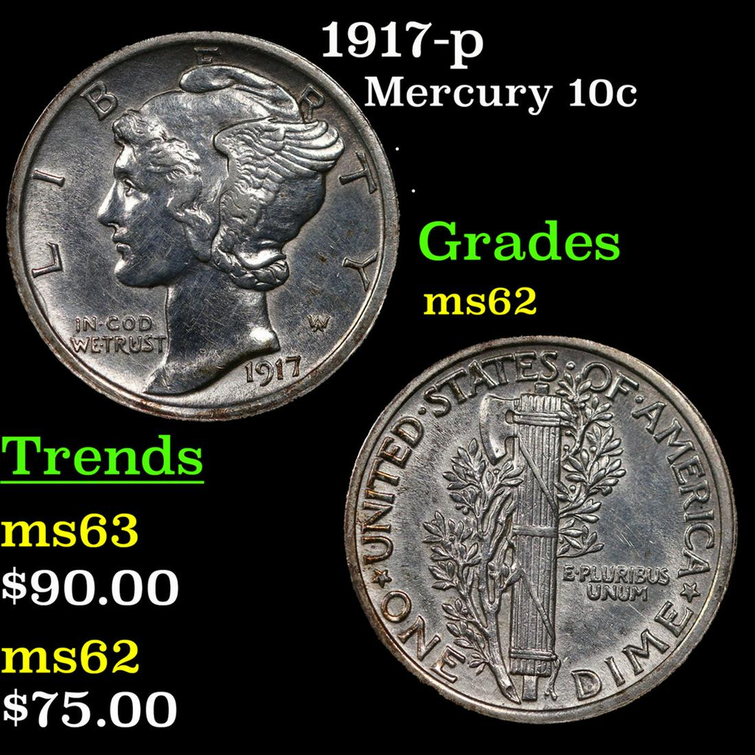 1917-p Mercury Dime 10c Grades Select Unc (1 of 3)