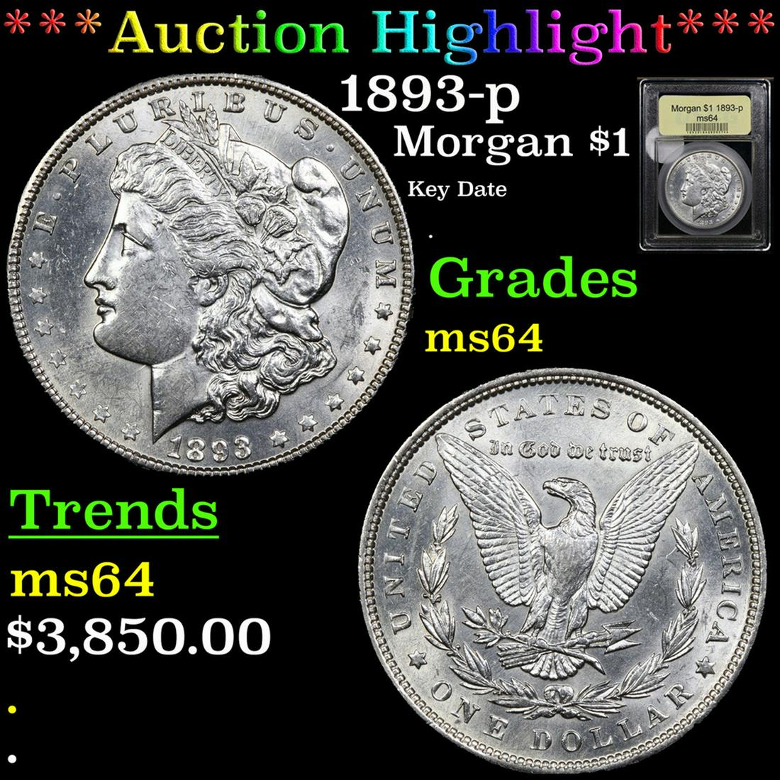 ***Auction Highlight*** 1893-p Morgan Dollar $1 Graded Choice Unc By USCG (fc) (1 of 5)