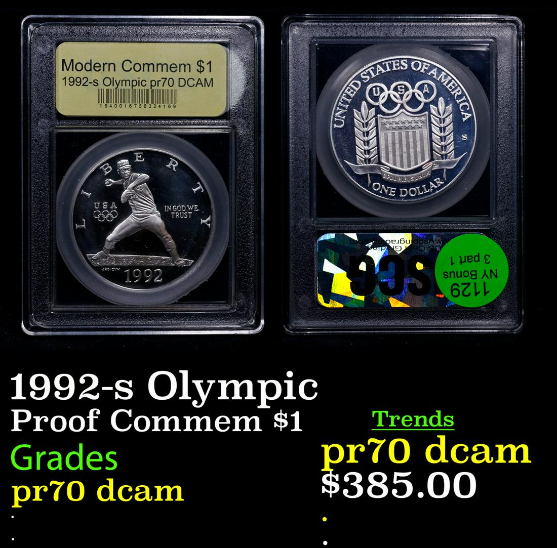 Proof 1992-s Olympic Modern Commem Dollar $1 Graded GEM++ Proof Deep Cameo BY USCG (1 of 3)