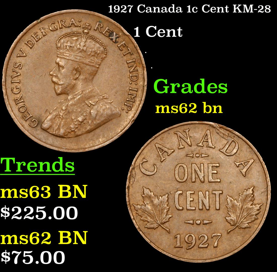 1927 Canada 1c Cent KM-28 Grades Select Unc BN (1 of 3)