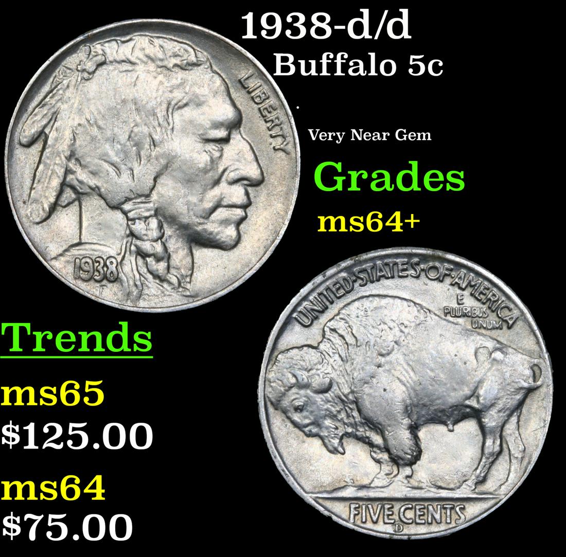 1938-d/d Buffalo Nickel 5c Grades Choice+ Unc (1 of 4)