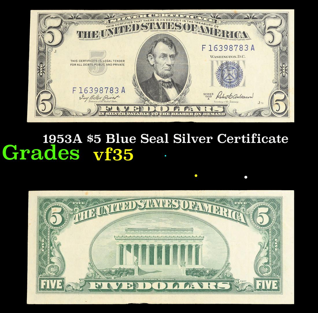 1953A $5 Blue Seal Silver Certificate Grades vf++ (1 of 3)