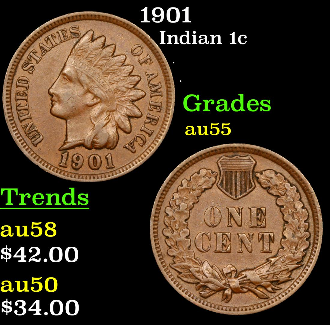 1901 Indian Cent 1c Grades Choice AU (1 of 3)