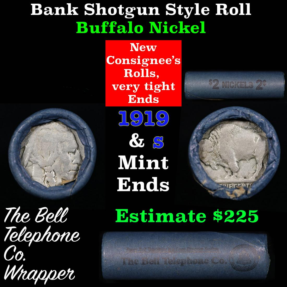 Buffalo Nickel Shotgun Roll in Old Bank Style 'Bell Telephone' Wrapper 1919 &s Mint Ends: Buffalo Nickel Shotgun Roll in Old Bank Style 'Bell Telephone' Wrapper 1919 &s Mint Ends.