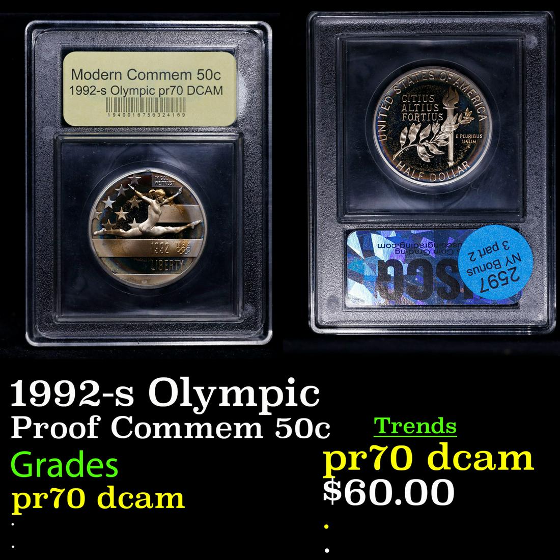 Proof 1992-s Olympic Modern Commem Half Dollar 50c Graded GEM++ Proof Deep Cameo BY USCG (1 of 3)