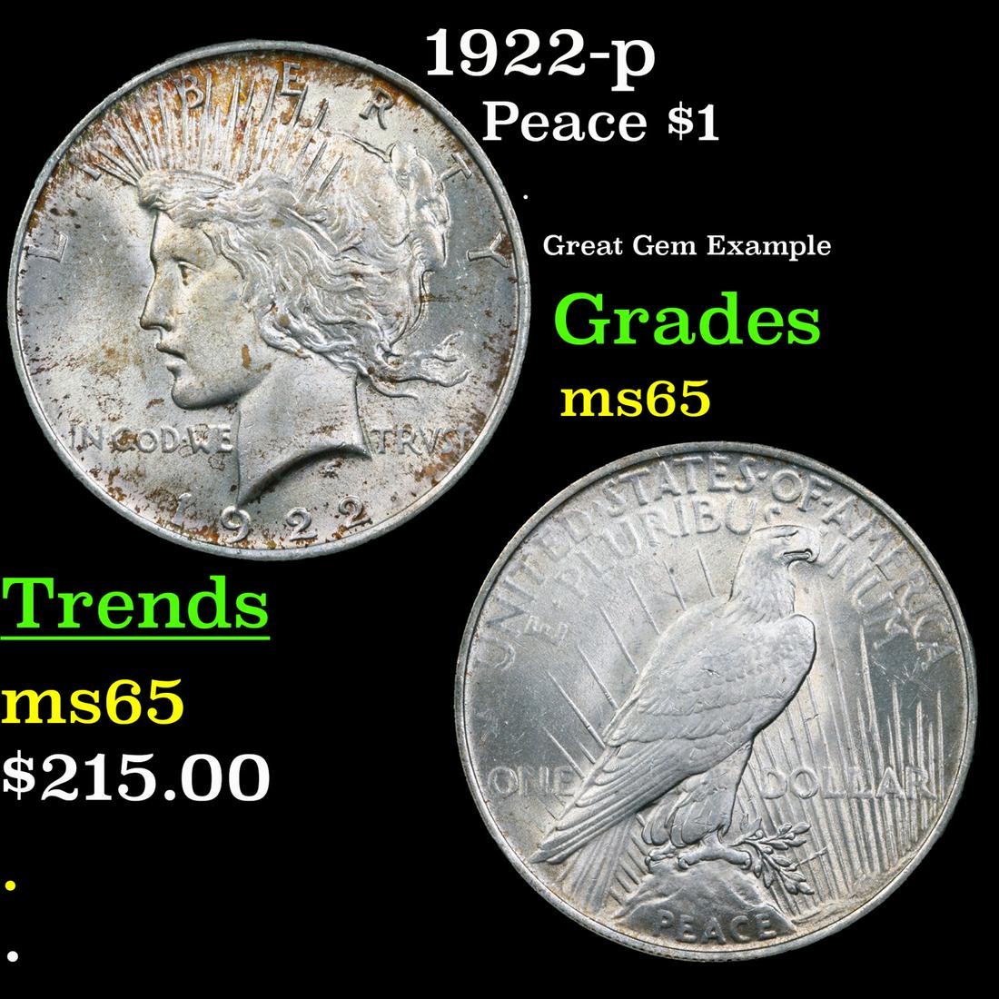 1922-p Peace Dollar $1 Grades GEM Unc (1 of 3)