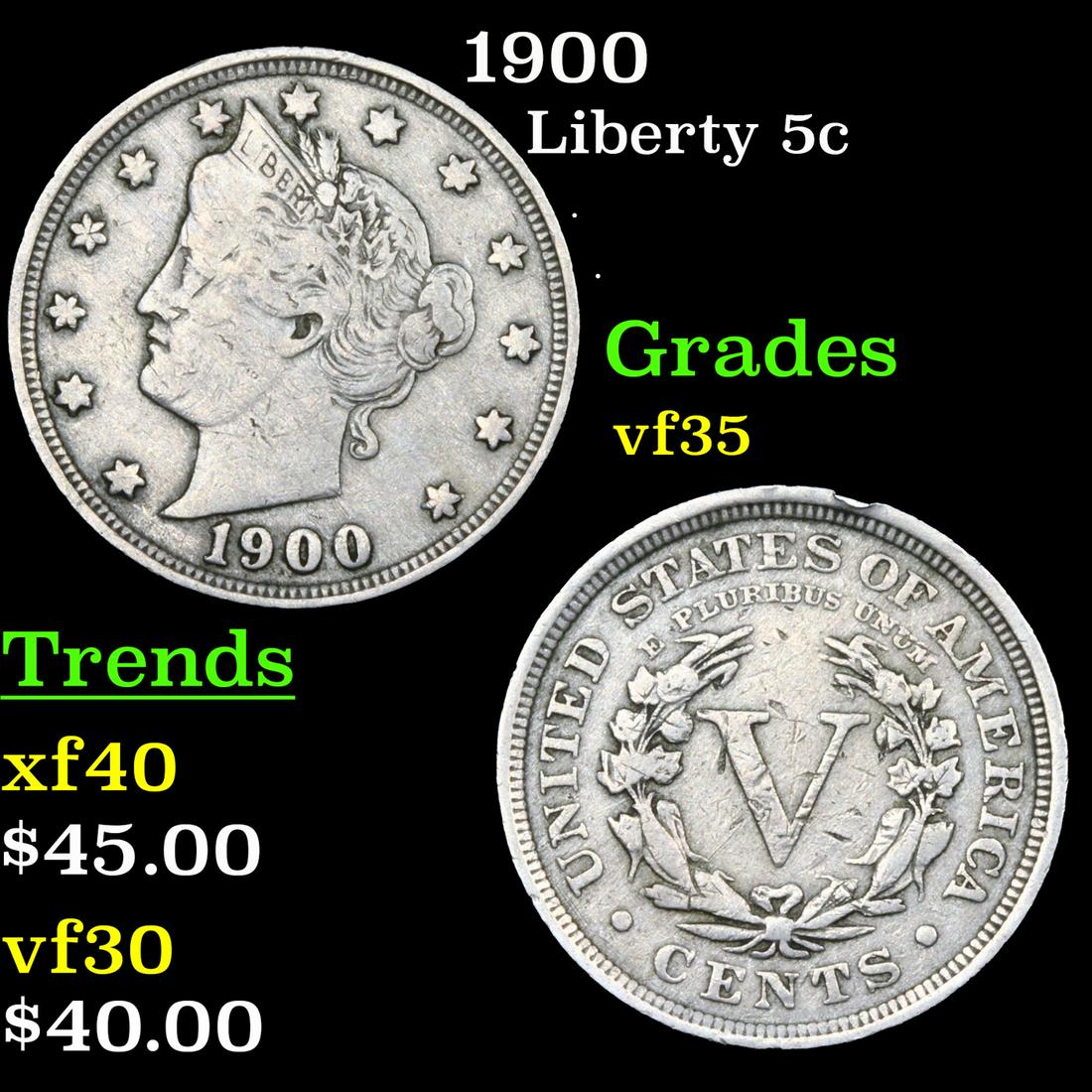1900 Liberty Nickel 5c Grades vf++ (1 of 3)