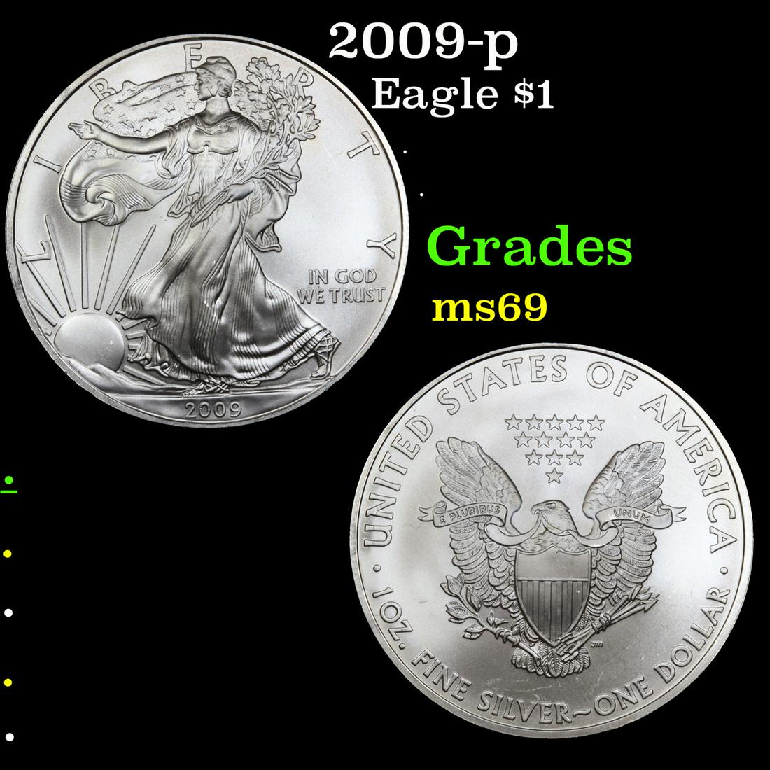2009-p Silver Eagle Dollar $1 Grades ms69 (1 of 3)