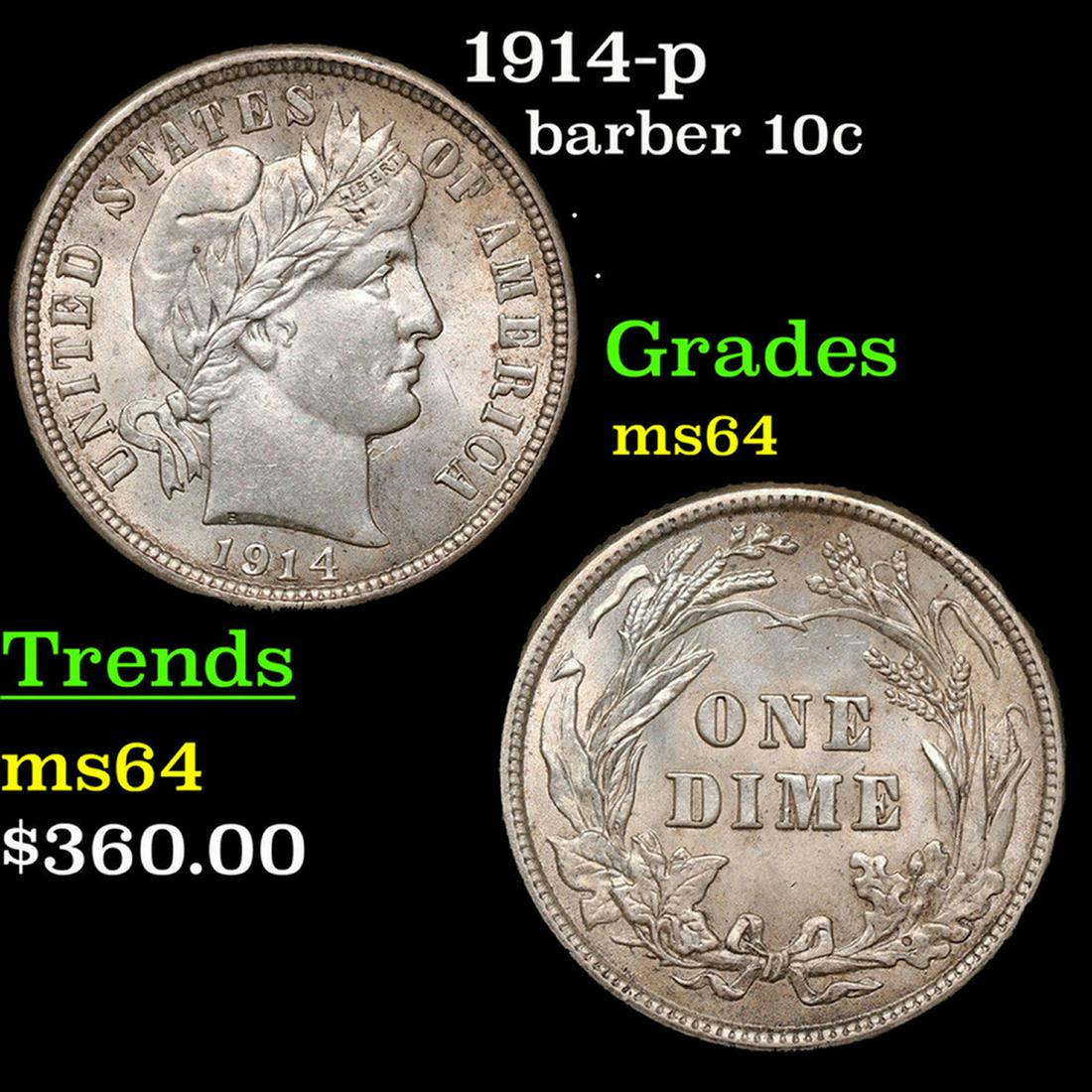 1914-p Barber Dime 10c Grades Choice Unc (1 of 3)