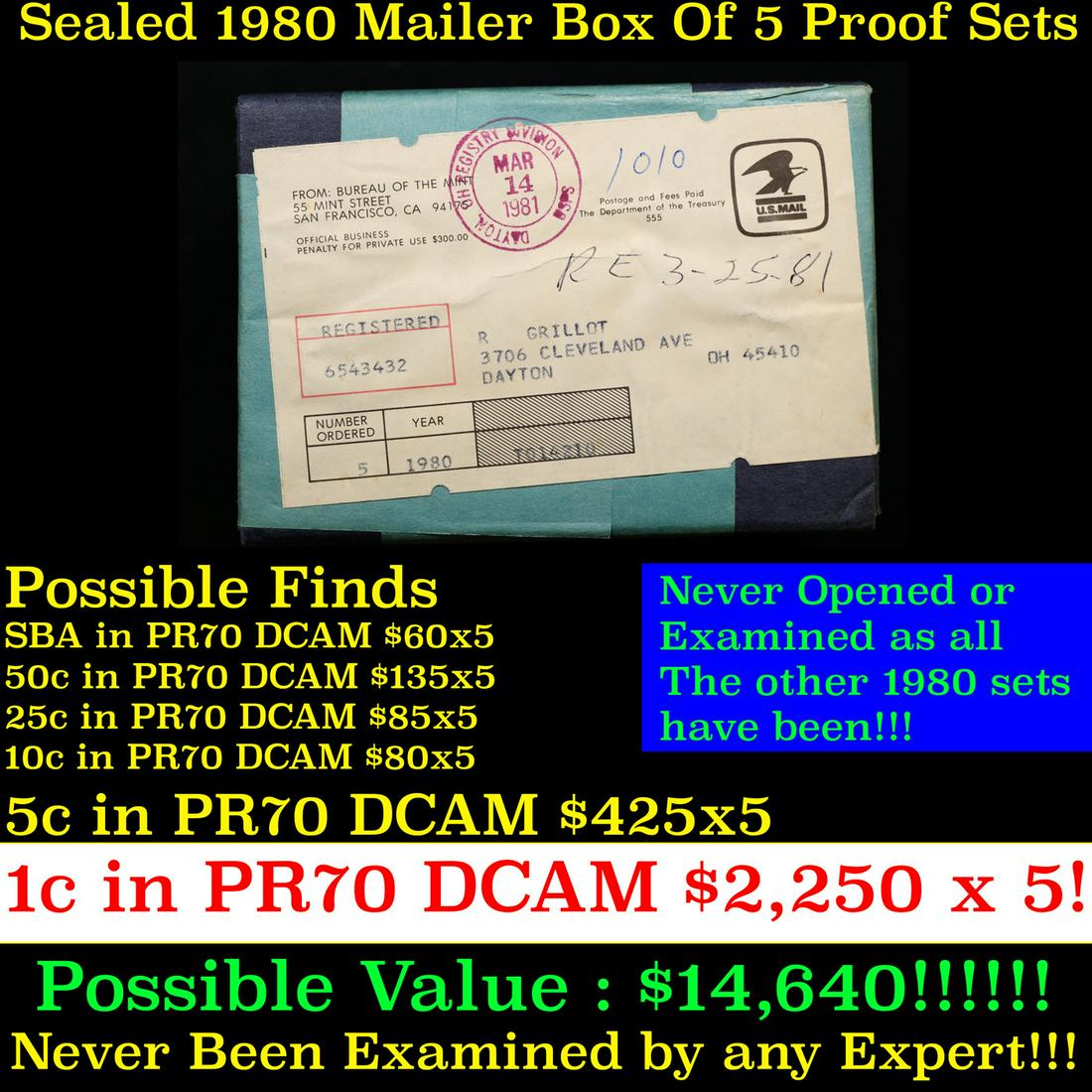 Original sealed box 5- 1980 United States Mint Proof Sets (1 of 2)