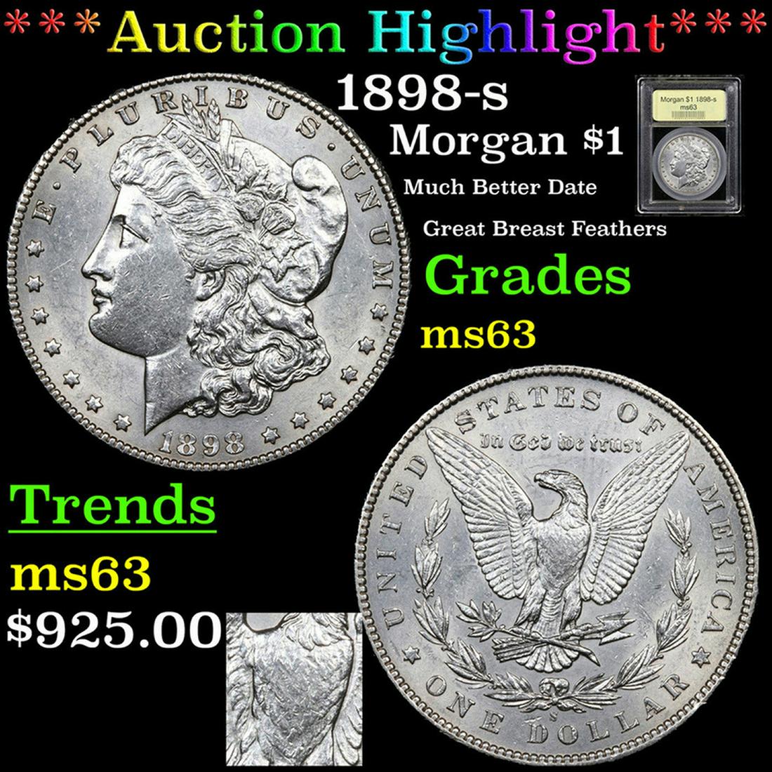***Auction Highlight*** 1898-s Morgan Dollar $1 Graded Select Unc By USCG (fc) (1 of 5)