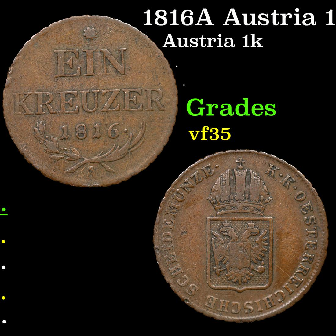 1816A Austria 1 Kreuzer KM-2113 Grades vf++ (1 of 3)