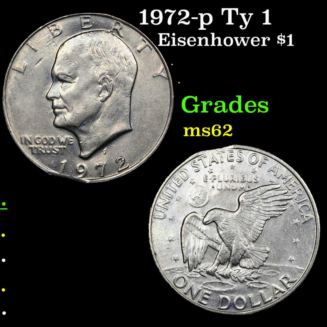1972-p Ty 1 Eisenhower Dollar $1 Grades Select Unc (1 of 3)