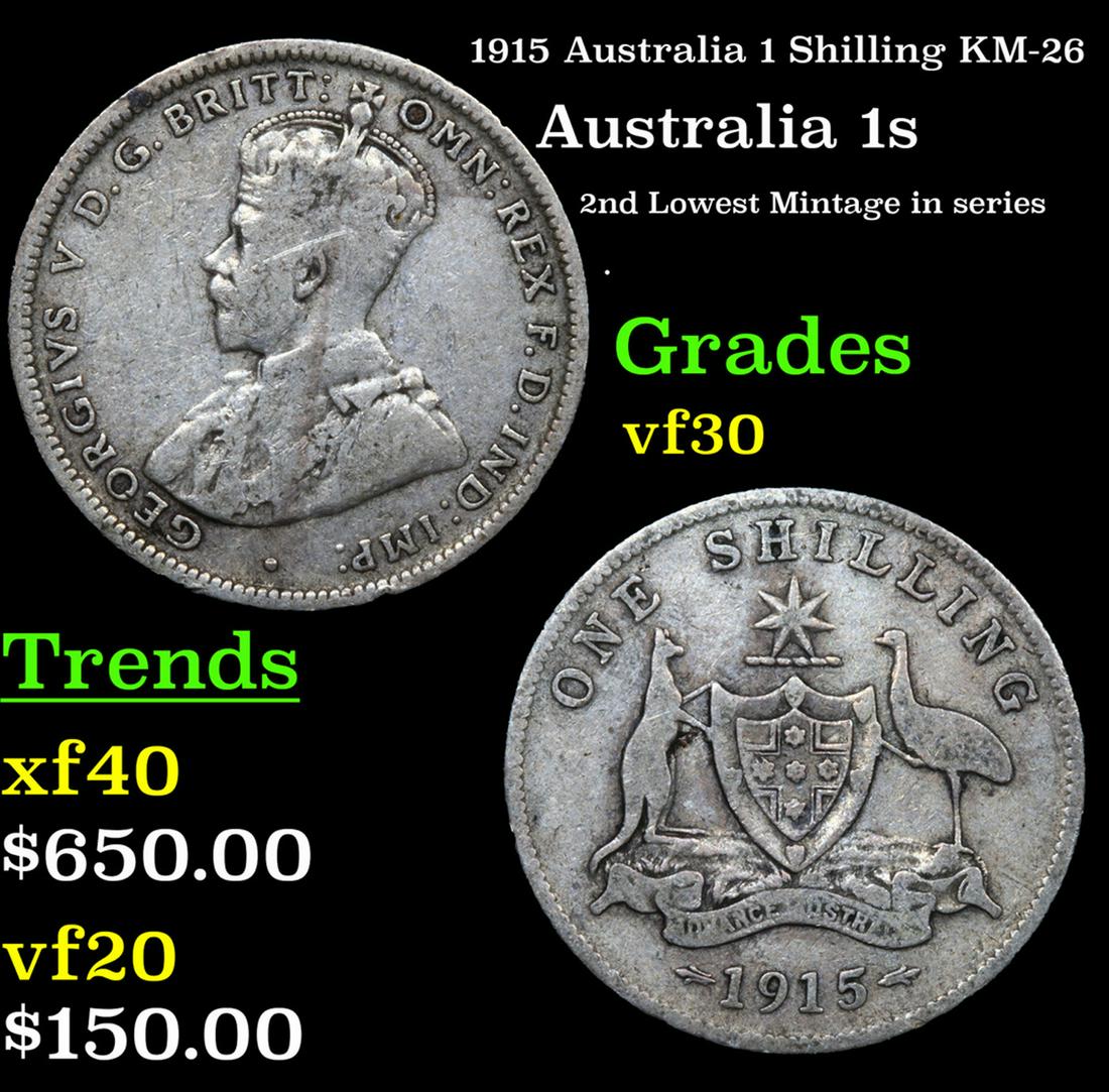 1915 Australia 1 Shilling KM-26 Grades vf++: 1915 Australia 1 Shilling KM-26 Grades vf++. A Corey's Pick