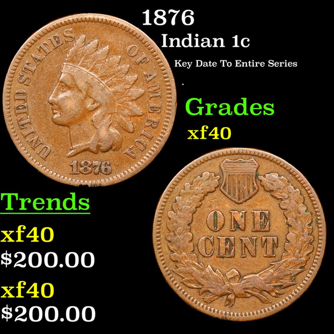 1876 Indian Cent 1c Grades xf (1 of 3)