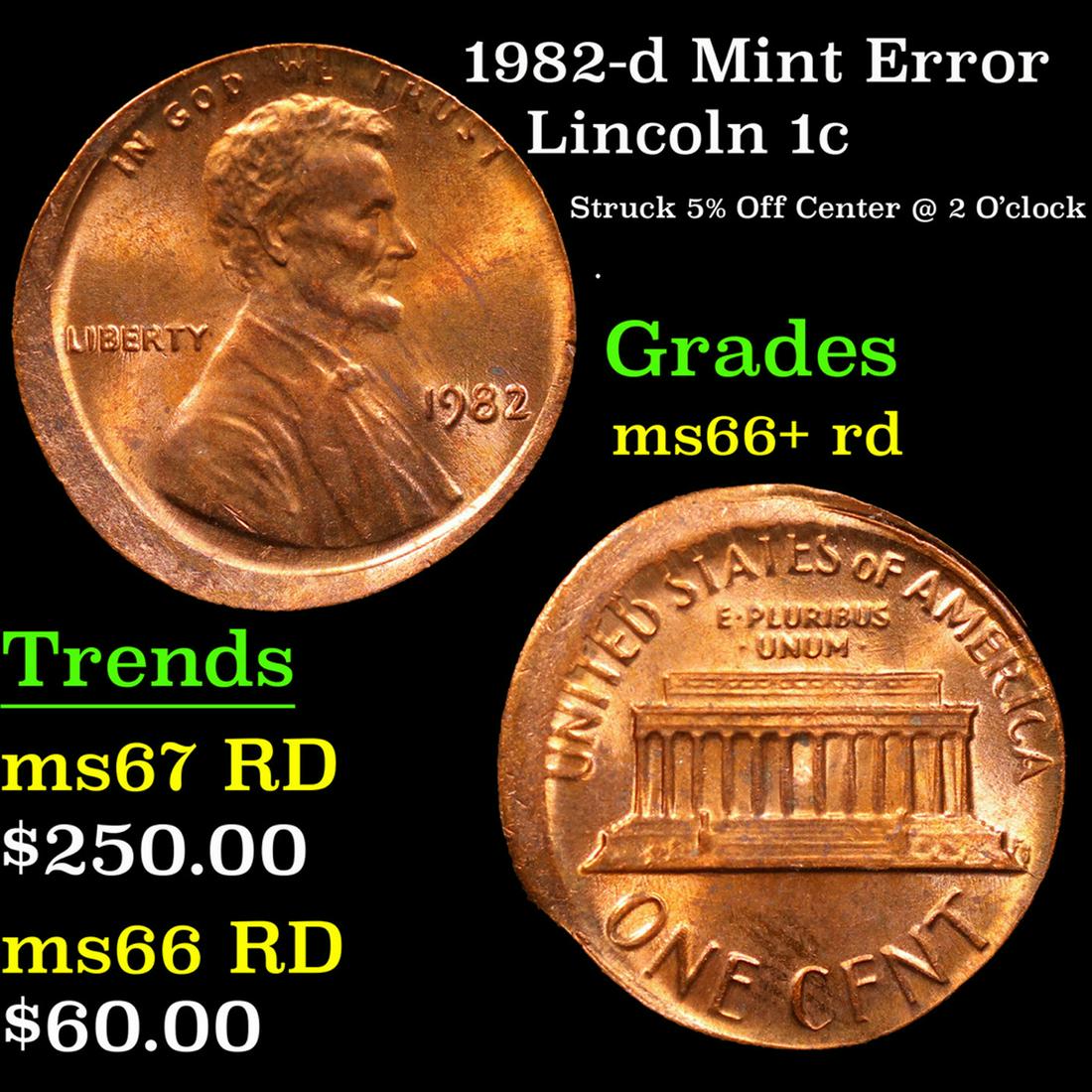 1982-d Lincoln Cent Mint Error 1c Grades GEM++ RD (1 of 3)