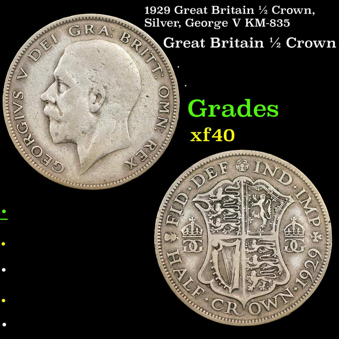 1929 Great Britain 1/2 Crown, Silver, George V KM-835 Grades xf (1 of 3)