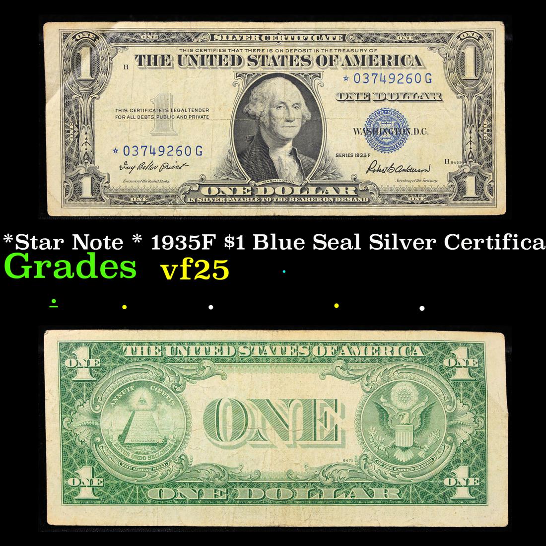 *Star Note * 1935F $1 Blue Seal Silver Certificate Grades vf+ (1 of 3)