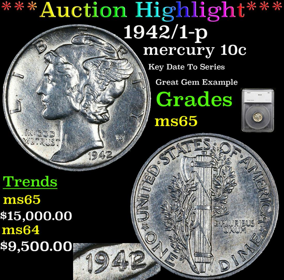 ***Auction Highlight*** 1942/1-p Mercury Dime 10c Graded ms65 By SEGS (fc) (1 of 6)