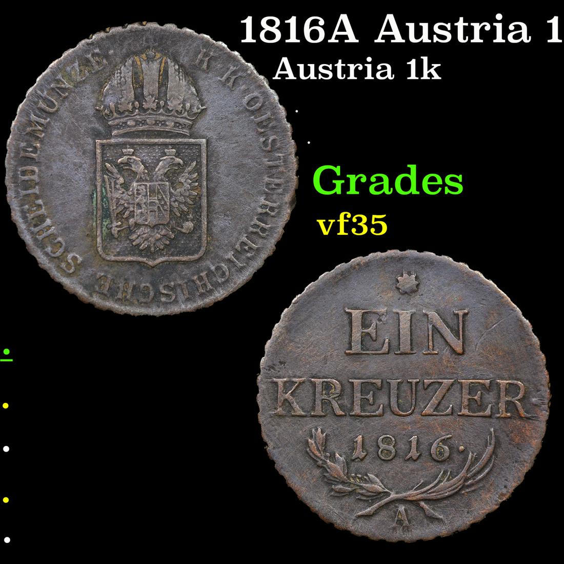 1816A Austria 1 Kreuzer KM-2113 Grades vf++ (1 of 3)